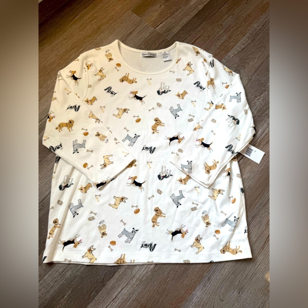 VTG Bonnie Evans Doggie Long Sleeve Tshirt Dog Shirt White Multi Color Size L XL